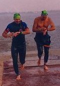 Frank and Ed in Ironman distance triathlon swim - 2000